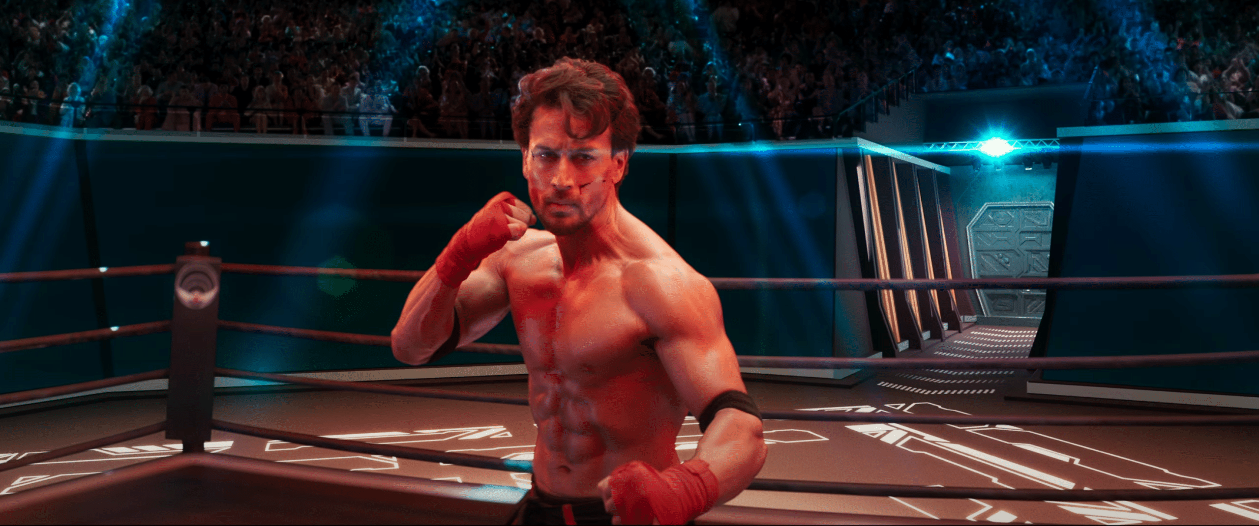 Tiger shroff delivering high-energy kicks, impressive airborne feats, and powerful punches in ganapath teaser.